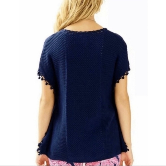 Lilly Pulitzer Knit Poncho Sweater Navy Blue Coastal‎ Beach Size Small - Picture 5 of 10